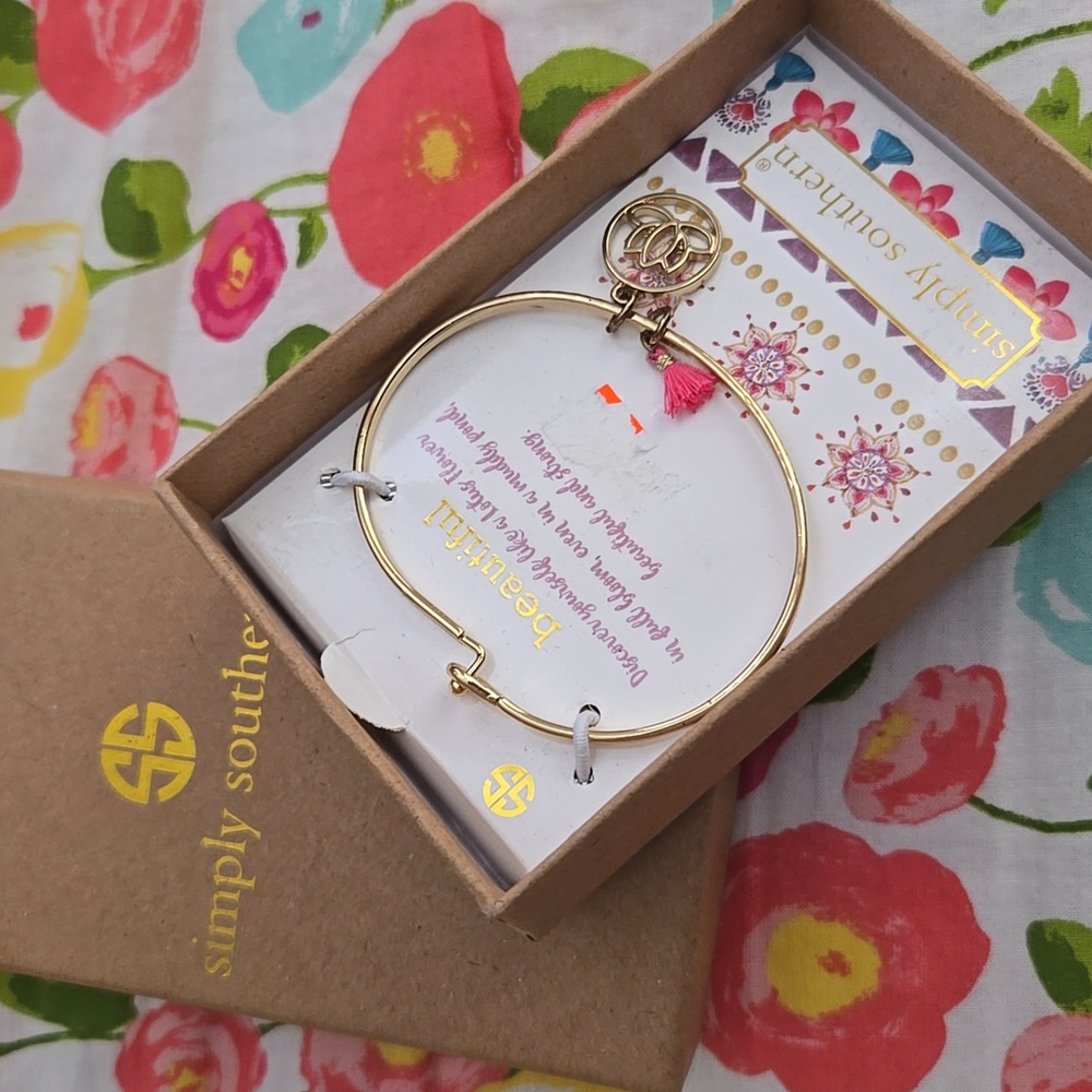🏖 Simply Southern Small Lotus Flower Charm Quote Bracelet In Gift Box